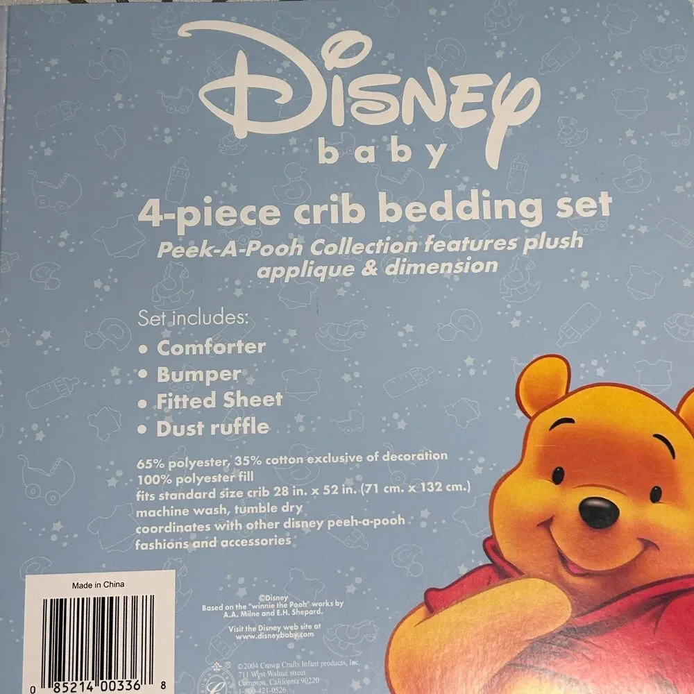Vintage Disney Peek a Pooh Boo 3 Piece Crib Set Quilted Comforter Sheet Ruffle